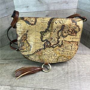 Patricia Nash Brinlee Saddle European  Map Crossbody Bag+ MATCHING COIN PURSE